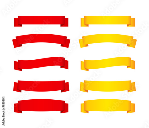 Set of red and yellow ribbon banners. Vector illustration.