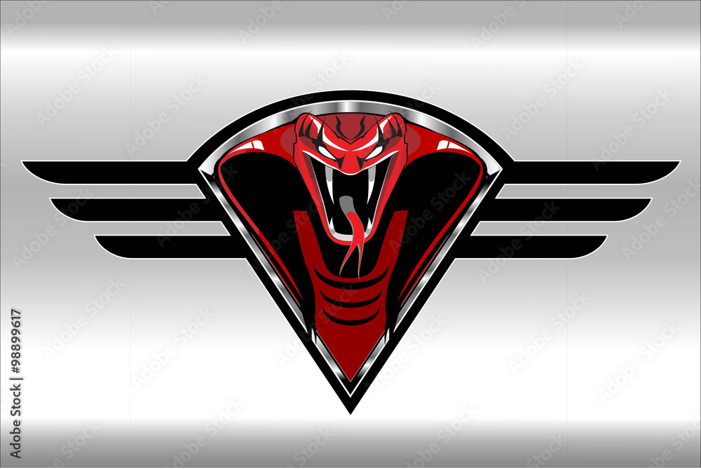 Fototapeta premium Red cobra on the black winged metallic shield