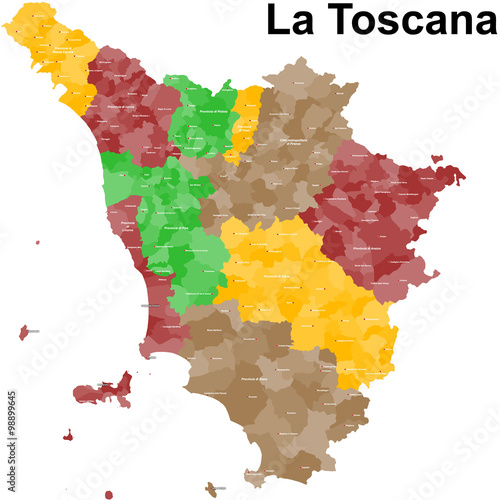 A large and detailed map of the Tuscany in Italy.