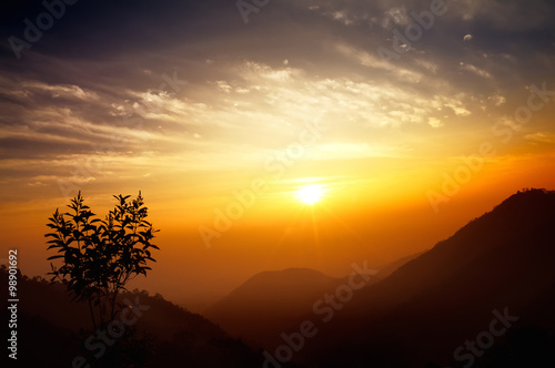 Sunrise over mountain range