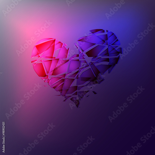 heart cracked, broken, on a dark background, vector