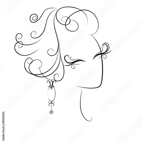 Sketch of curls hairstyle, fashio