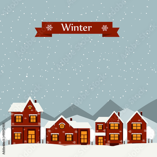 Wallpaper Mural Winter landscape with cartoon houses Torontodigital.ca
