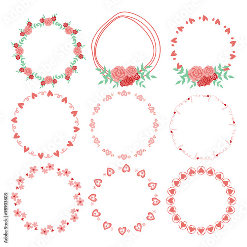 Flower frame collection. Set of cute retro flowers arranged a sh