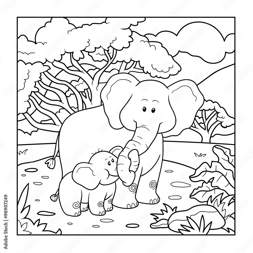 Fototapeta premium Coloring book for children (two elephants)