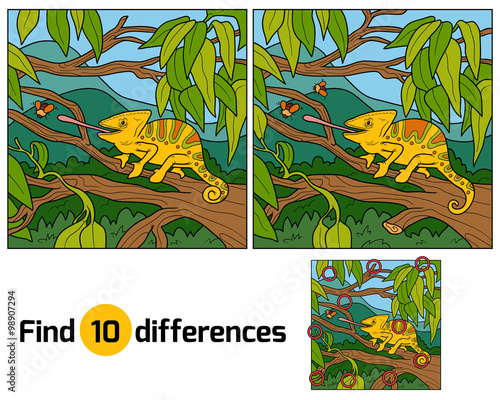 Find differences, game for children (chameleon)