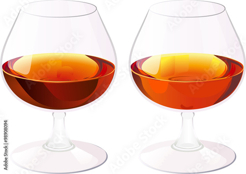 Insulated glasses of brandy on a white background.
