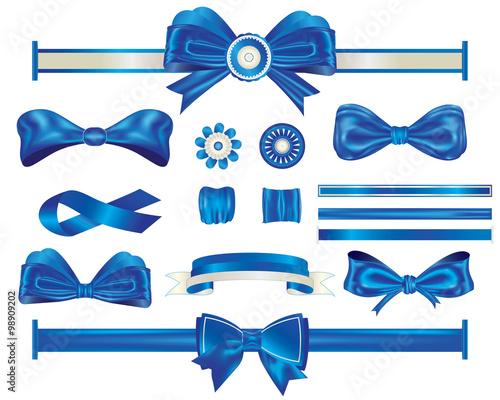 blue ribbon and bow ties collection,set of luxury blue ribbon,bow ties,bow for design decoration