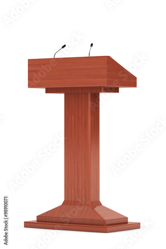 Wooden Podium Tribune Rostrum Stand with Microphones