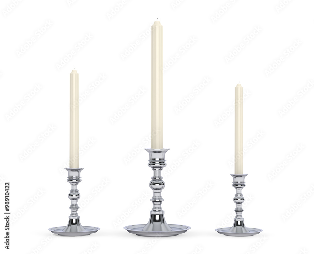 Silver Candlesticks with Candles Silver Candlesticks with Candles