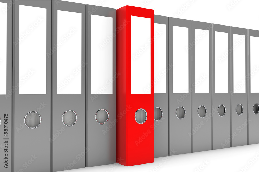 Archive Folders Row with one Red Standing Out Archive Folders Row with one Red Standing Out