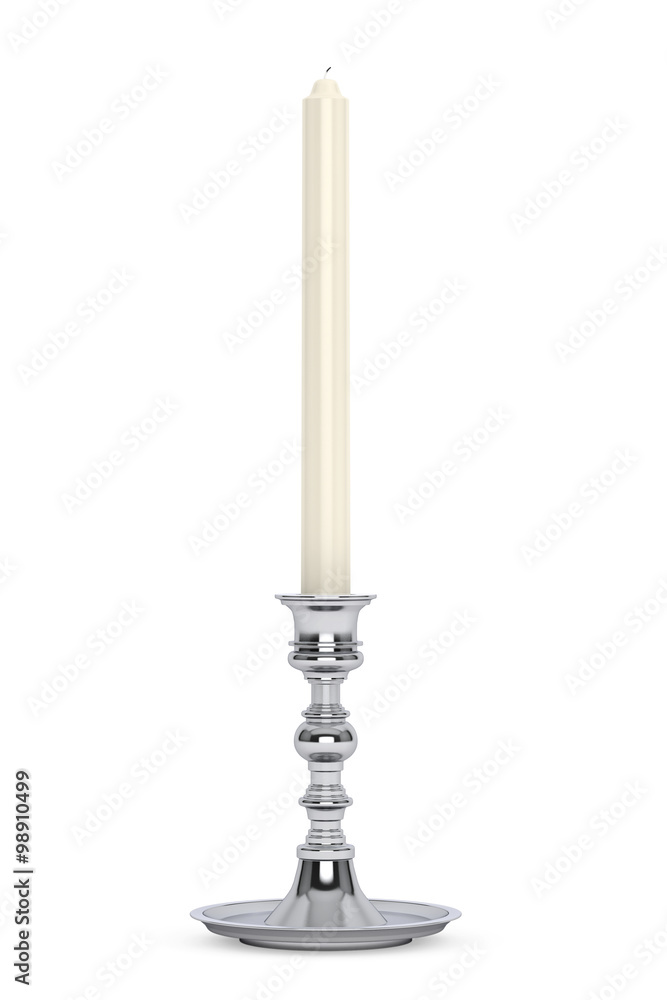 Silver Candlestick with Candle Silver Candlestick with Candle