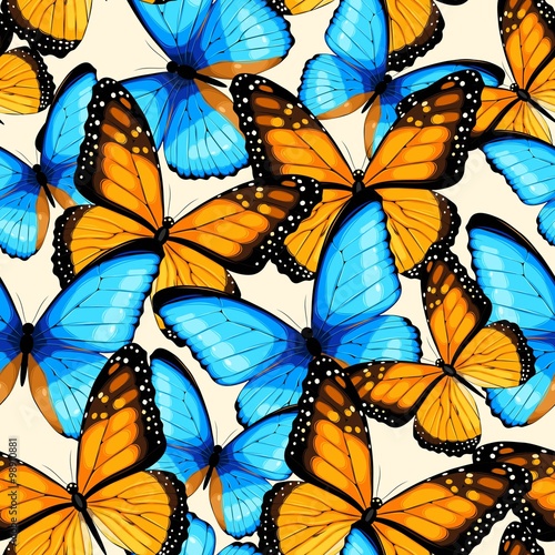 Butterfly wallpaper - Wall mural Blue butterflies seamless