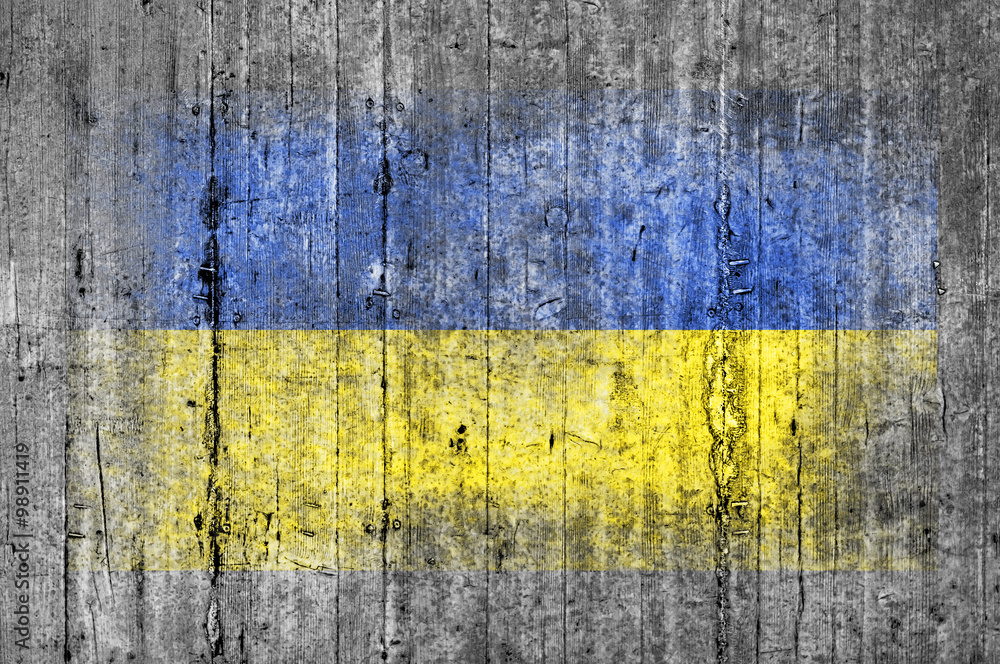 Ukraine flag painted on background texture gray concrete