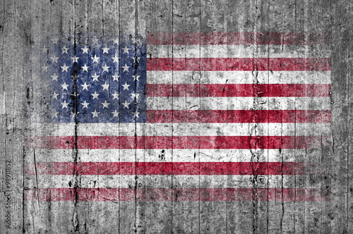 USA flag painted on background texture gray concrete