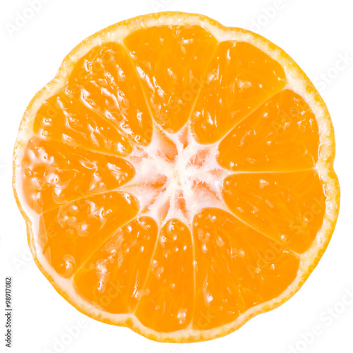 sliced mandarin isolated on white background