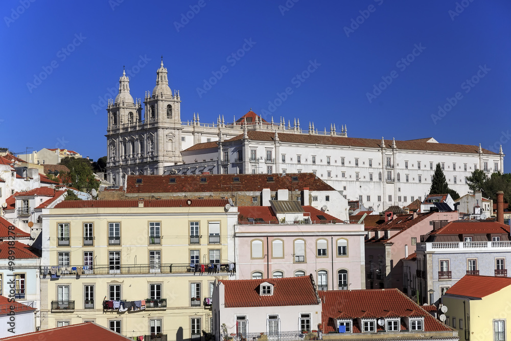 Igreja de Sao Vicente de For a in Lisbon and house roofs