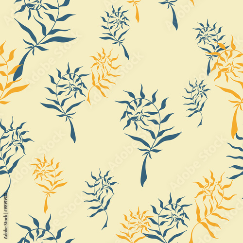 Seamless pattern with hand drawn wild herbs - ferns. Vector, EPS 10.