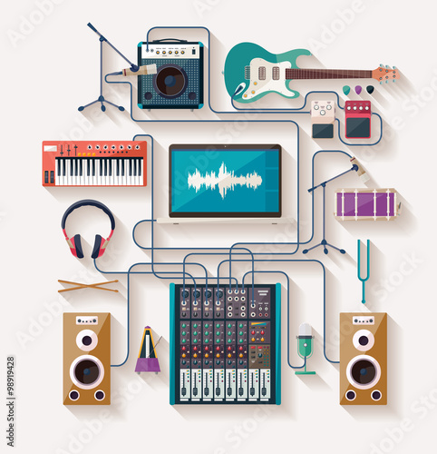 Music creation. Flat design.
