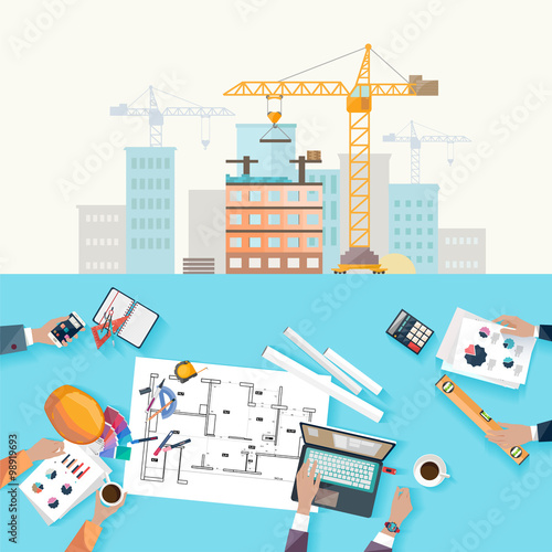 Architects workplace. Flat design.