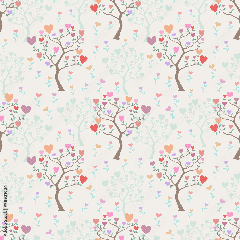 Seamless background with trees and multicolored hearts Seamless background with trees and multicolored hearts