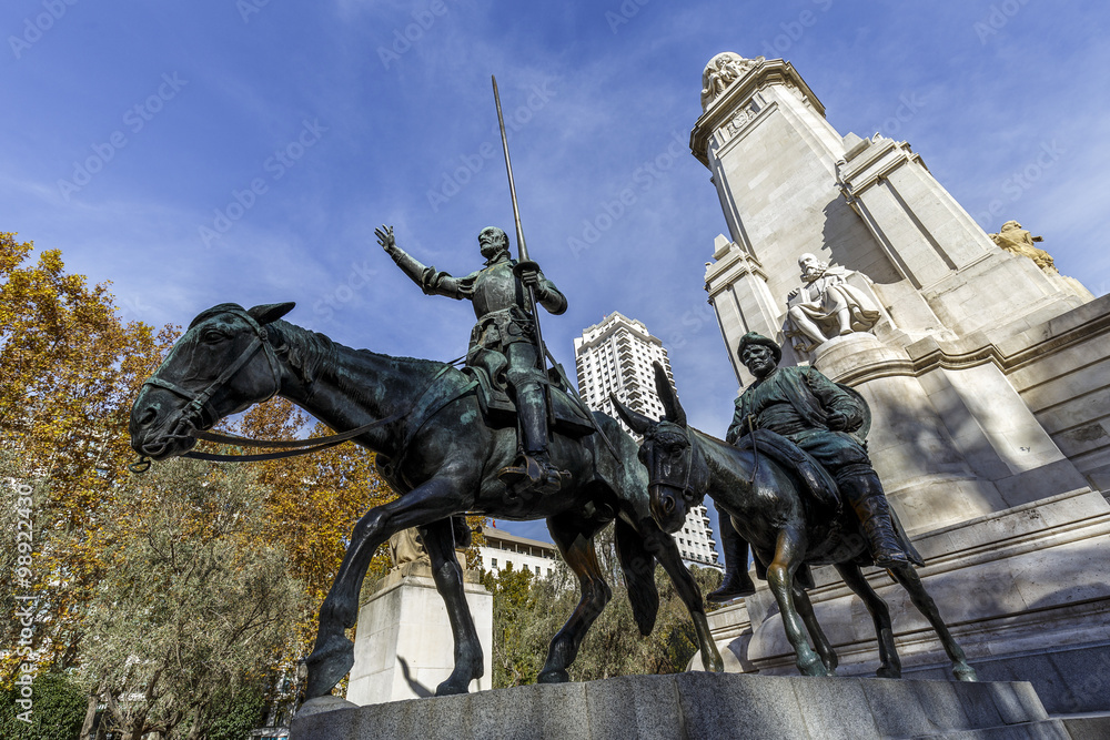 Statues of Don Quixote and Sancho Panza at the Plaza de Espana in Madrid
