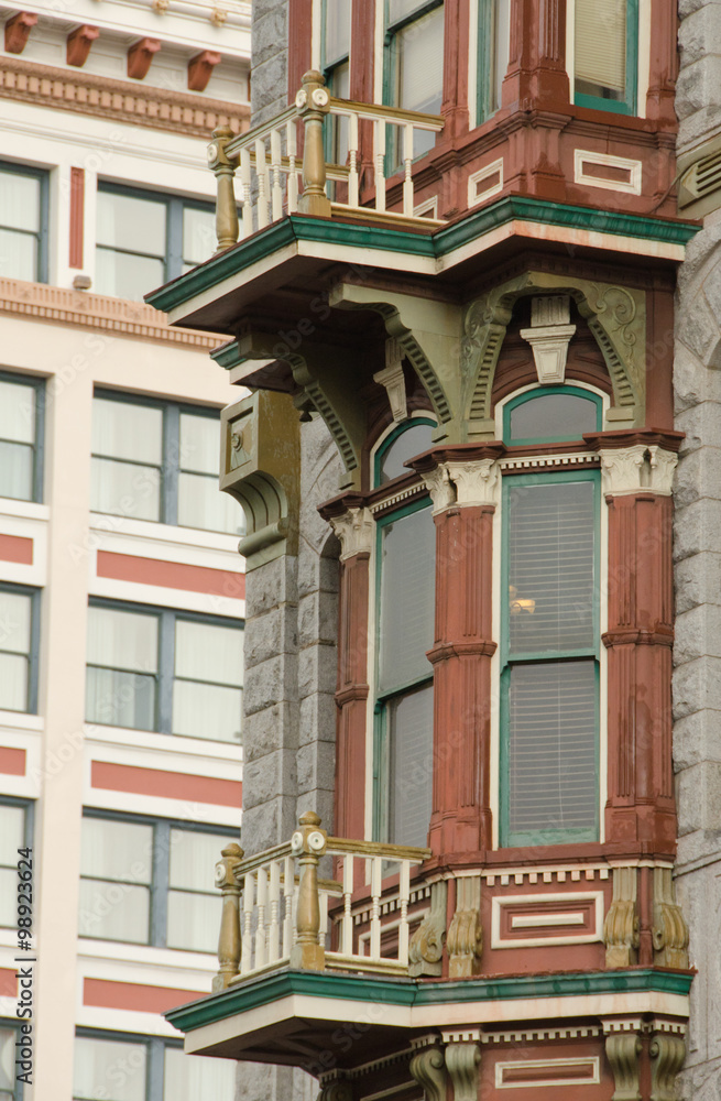 Rich exterior of a Victorian building in Gaslamp quarter