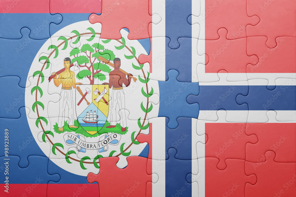 puzzle with the national flag of norway and belize
