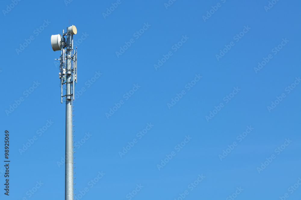 very high Telecommunication tower with blue sky