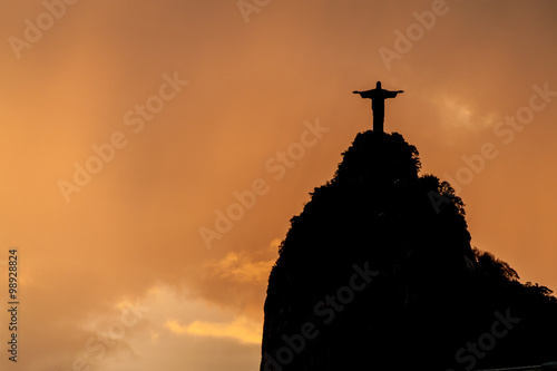 Silhouette of Christ the Reedemer statue, Corcovado, Rio de Janeiro, Brazil photo