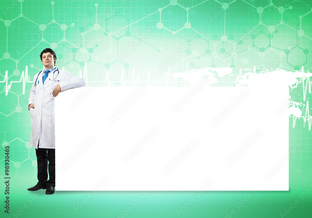 Doctor with banner Doctor with banner