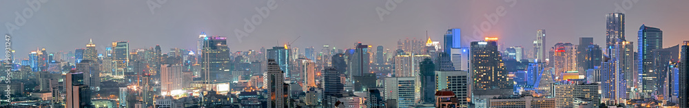 Panoramic building modern business district of Bangkok at night.