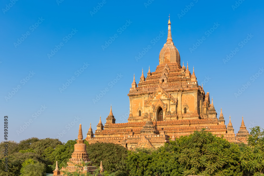 Ancient pagoda with blue sky in Bagan, Myanmar.