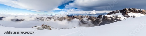 View of Cordillera Real mountain range from high camp of climbers under Huayna Potosi mountain in Bolivia photo