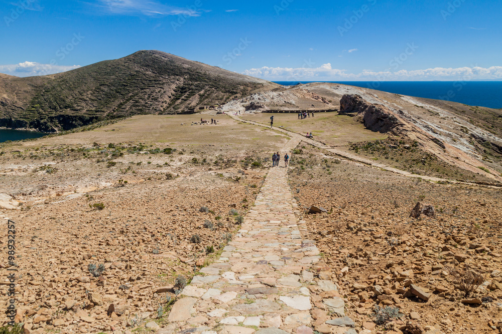 Ancient inca trail at Isla del Sol (Island of the Sun) in Titicaca lake, Bolivia