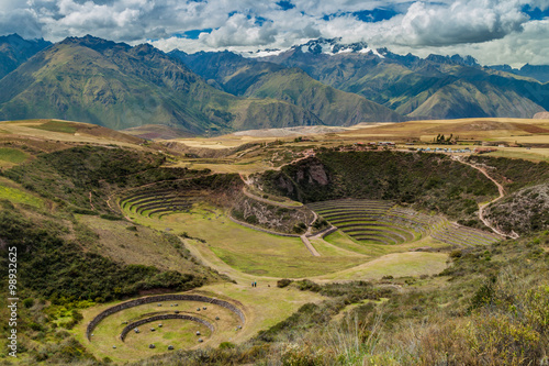 Round agricultural terraces Moray made by Inca empire  Peru