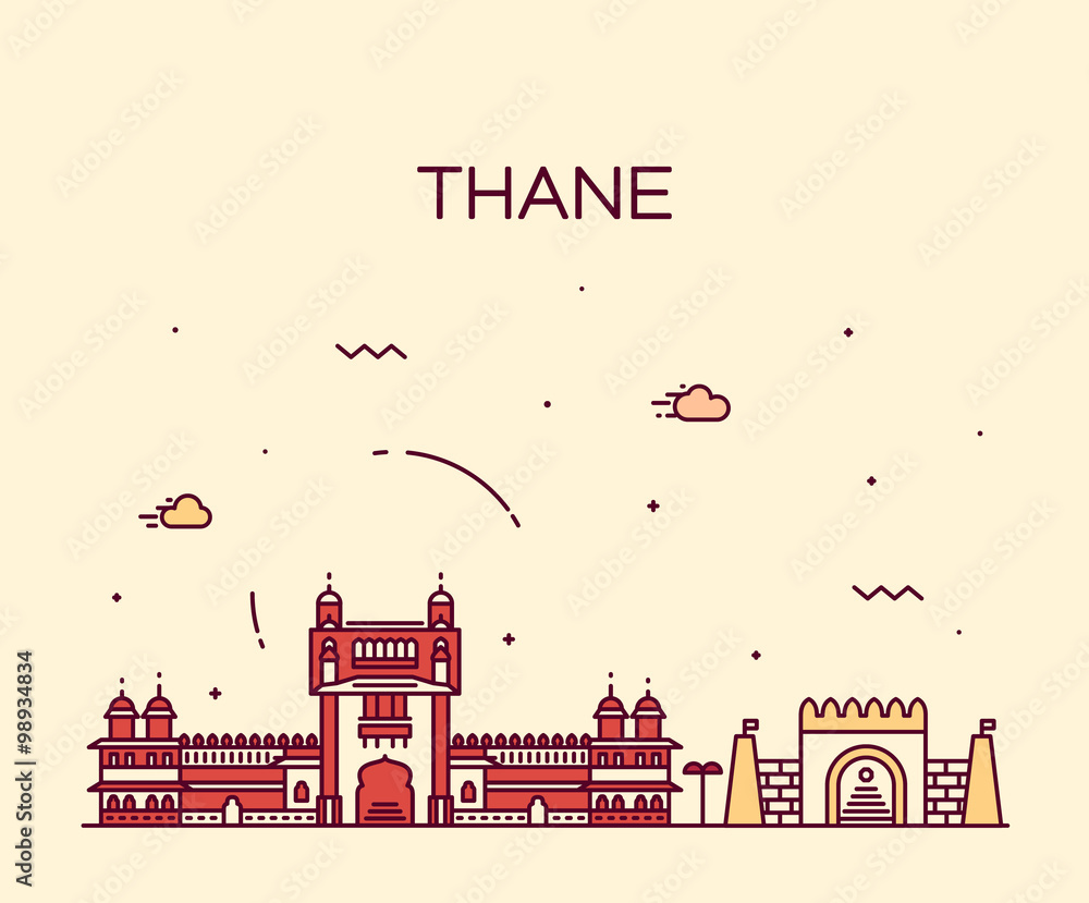 Naklejka premium Thane skyline silhouette vector linear style