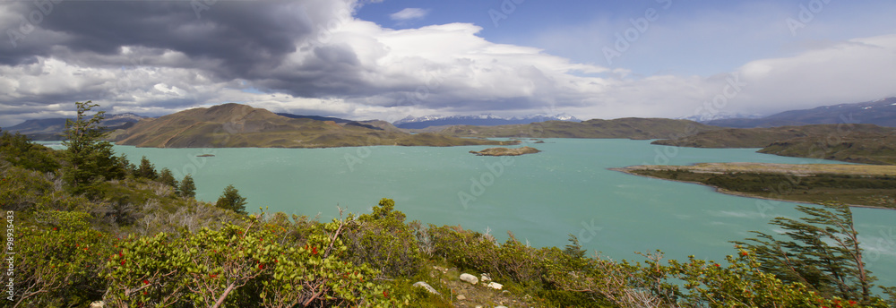 Panorama of emerald lake, Torres del Paine, Chile Panorama of emerald lake, Torres del Paine, Chile