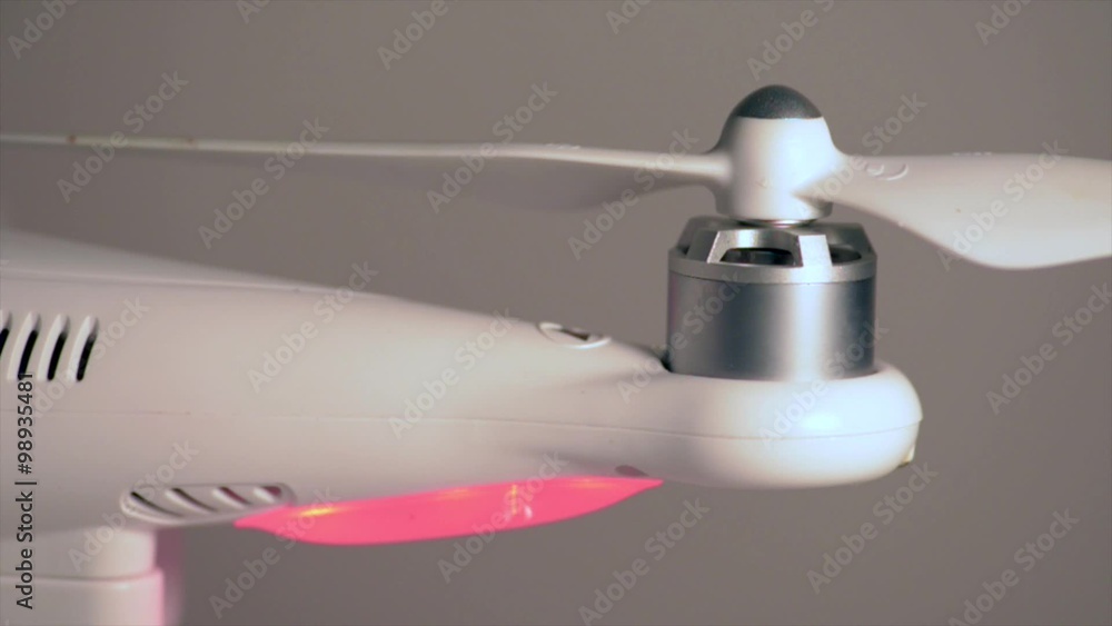 Quadcopter drone red lights blinking emergency close-up Quadcopter drone red lights blinking emergency close-up