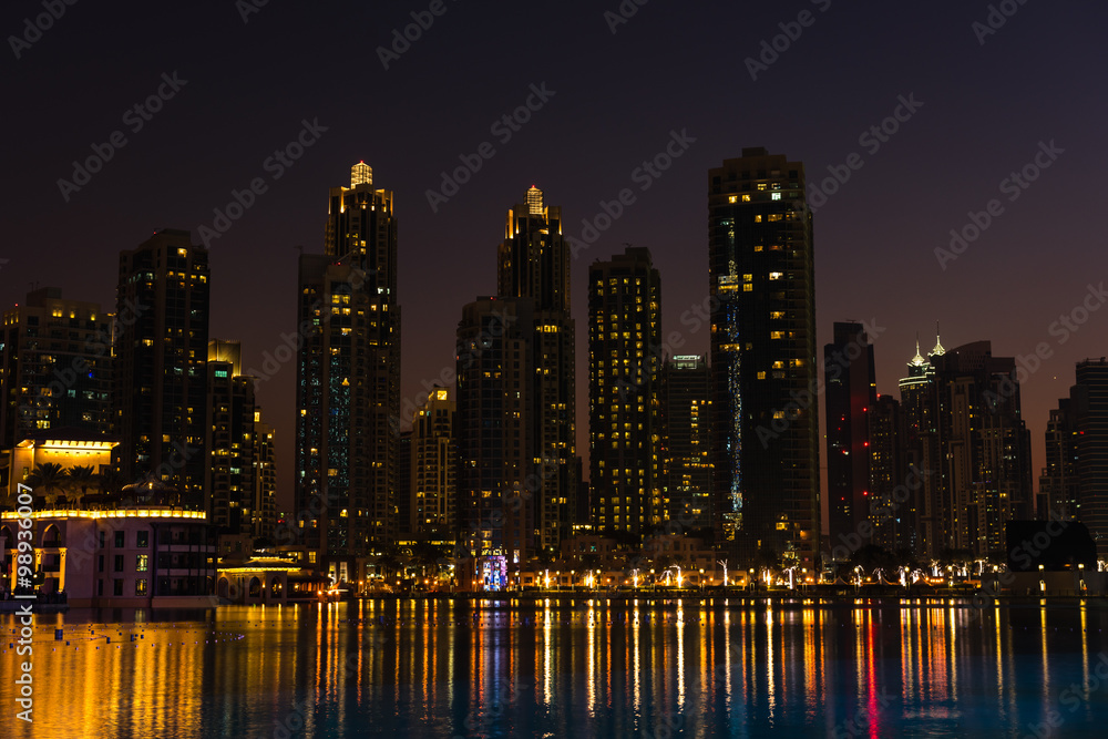 Fototapeta premium Night cityscape of Dubai city, United Arab Emirates
