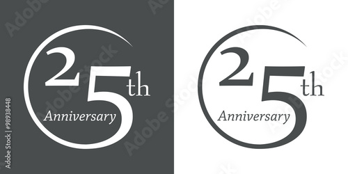 Icono plano 25th Anniversary en fondo gris y fondo blanco photo