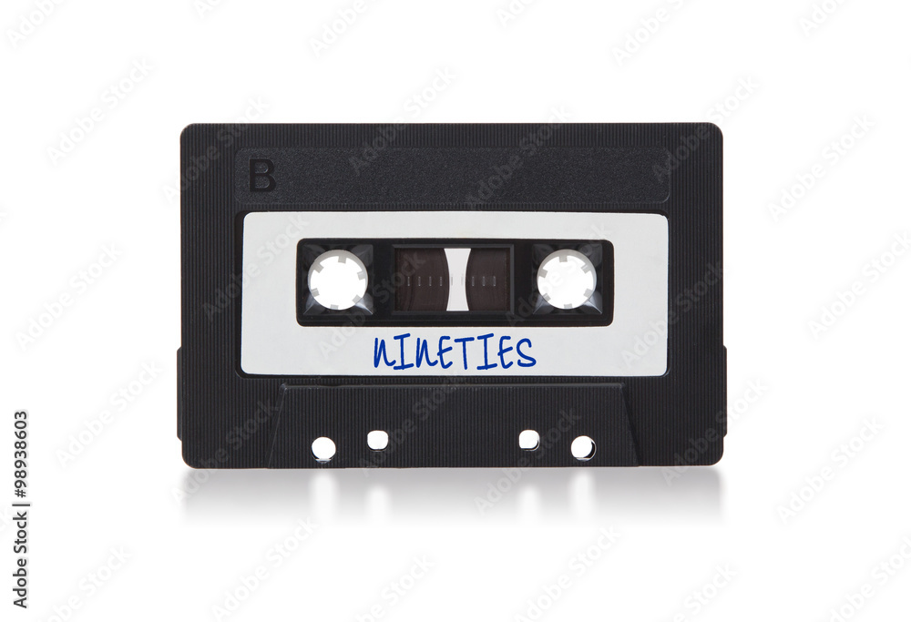 Vintage audio cassette tape, isolated on white background