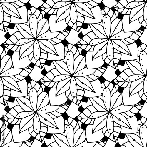 Adult coloring book page design with floral seamless pattern