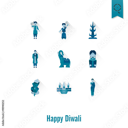 Diwali. Indian Festival Icons