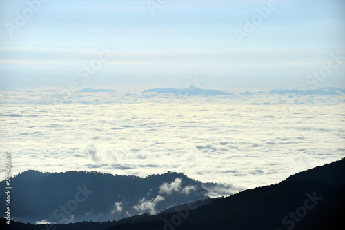 Landscape sea of fog at the mountains  Thailand