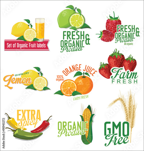 Set of organic fruit and vegetables labels collection