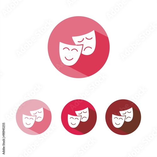 Icono de máscaras, teatro o carnaval sobre fondos rosas y rojos. Ilustración vectorial 