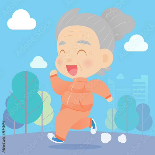 Senior aged woman jogging in the park