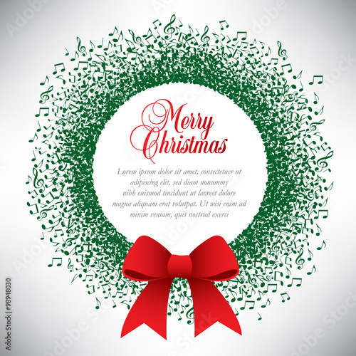 Musical theme Christmas wreath made of musical notes for print or web use