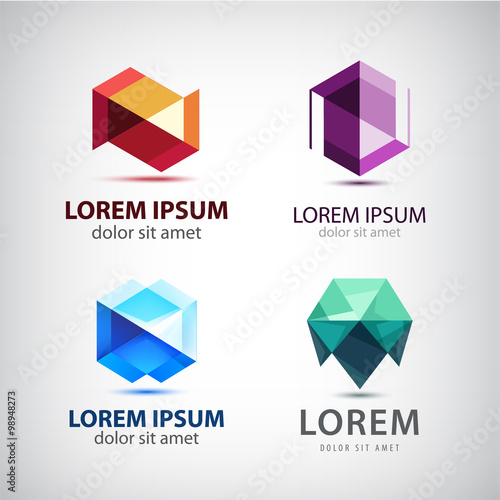 Vector set of crystal 3d logos, icons, signs